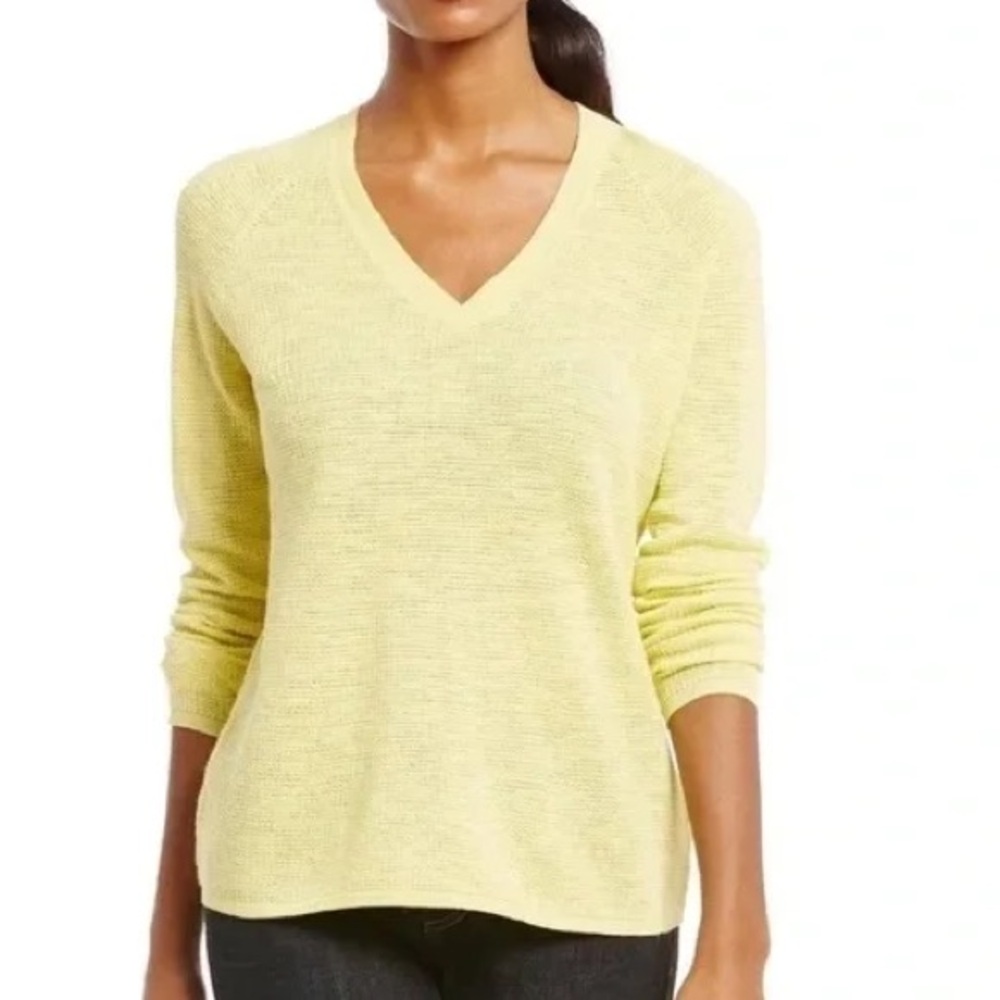 Eileen Fisher NWOT linen lightweight summer yellow sweater size Large